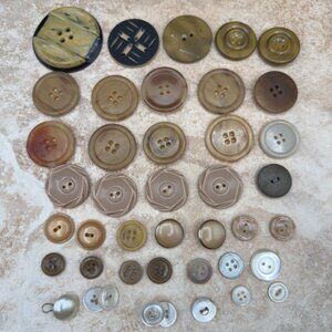 Vintage Button Mixed Lot Brown Tan Neutral Craft Sewing Retro